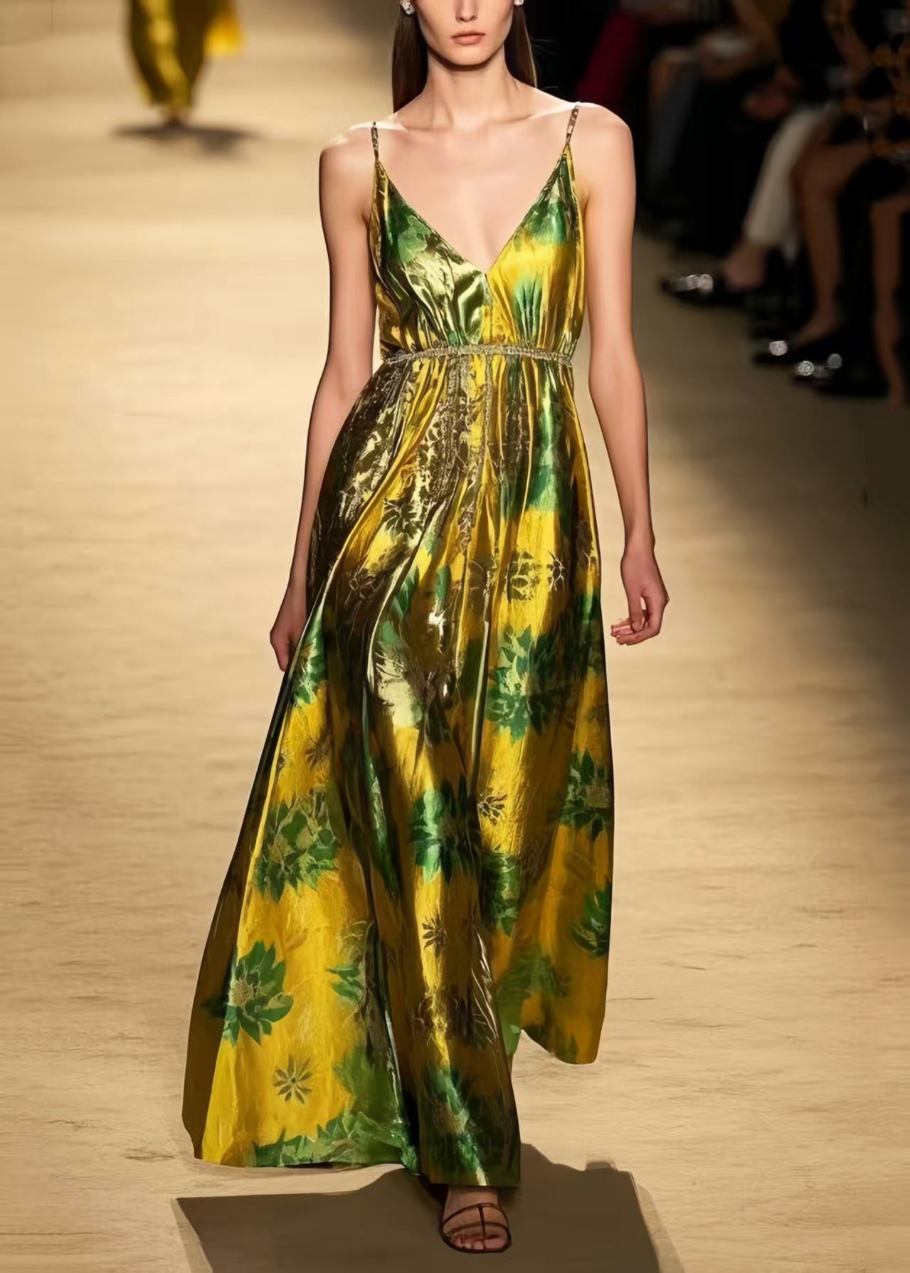 Fluorescent Green Print Silk Vestidos Dress Summer