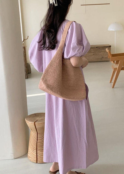 Diy Purple Cotton Maxi Dresses Short Sleeve