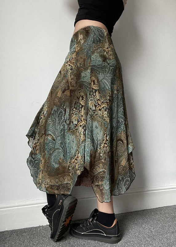 Green Print Lace Patchwork Skirts Summer