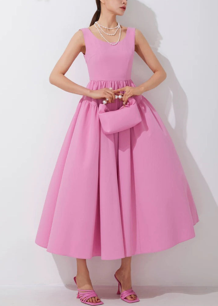 New Pink O-neck Patchwork Long Dress Sleeveless