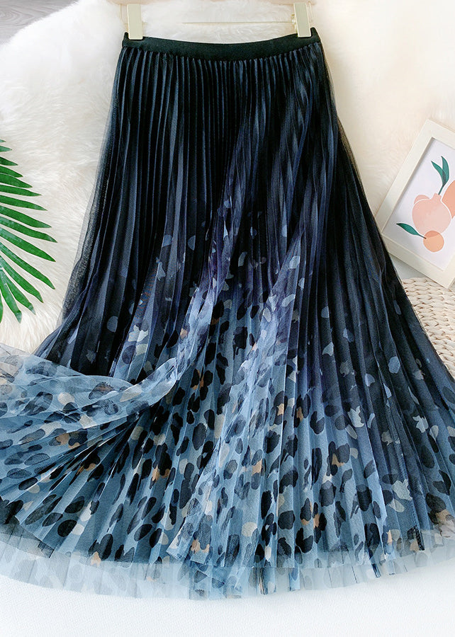 Organic Green Leopard Print Straight Spring Skirt