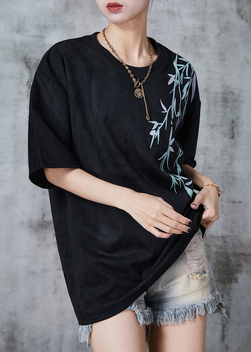 Black Oversized Print Cotton Tank Tops Summer