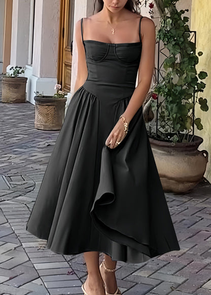 Black Bustier Top Cotton Spaghetti Strap Dress Sleeveless