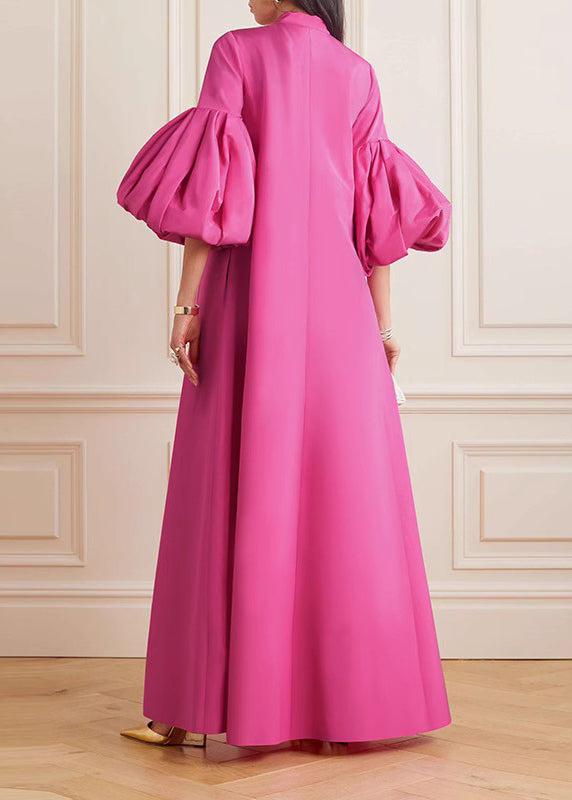 Rose Stand Collar Maxi Dress Petal Sleeve