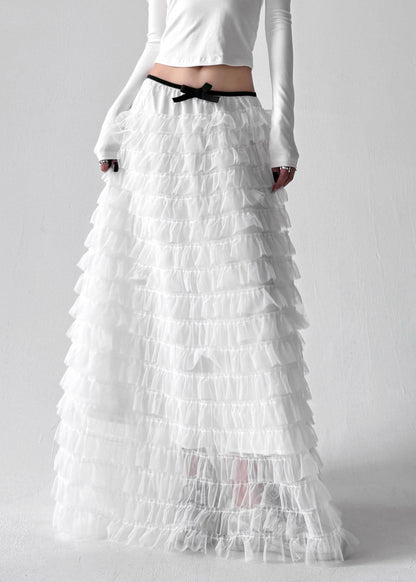 Boutique White Ruffled Layered Patchwork Tulle Skirts Fall