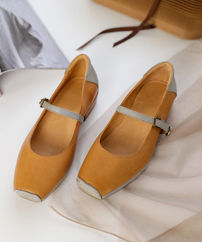Buckle Strap Flat Shoes for Grey Comfy Cowhide Leather