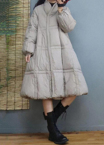 Red Button Patchwork Duck Down Long Coat Winter