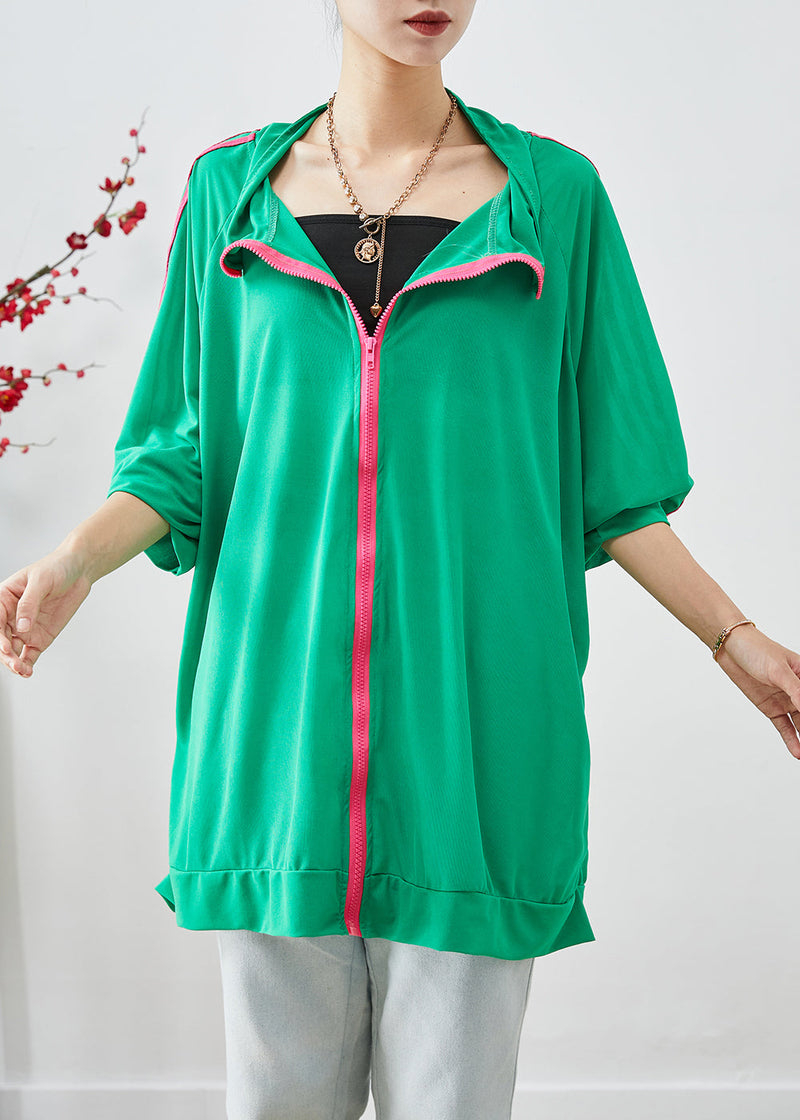 Green Oversized Zippered Spandex Sweatshirt Coats Fall