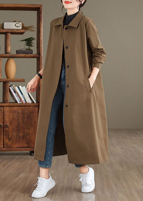 Red Peter Pan Collar Pockets Long Trench Coat Long Sleeve