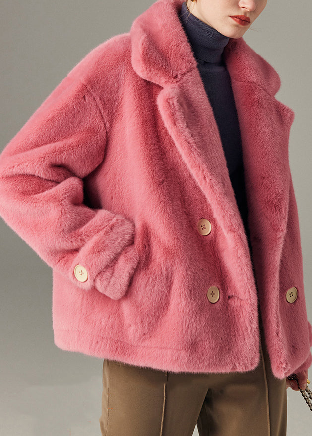 Original Design Rose Button Pockets Mink Hair Coats