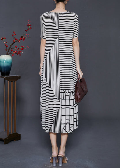 Italian White Striped Wrinkled Long Dresses Summer