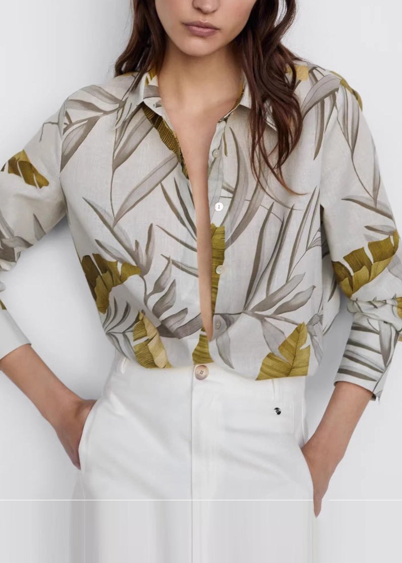 Peter Pan Collar Print Button Shirt Spring