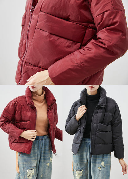 Black Oversized Pockets Duck Down Jackets Winter