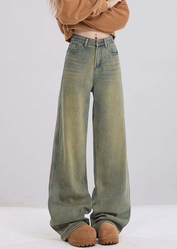 Nostalgic Blue Pockets High Waist Warm Fleece Jeans Spring