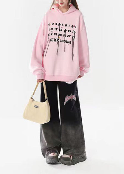 French Black Embroideried Pockets Denim Straight Pants Fall