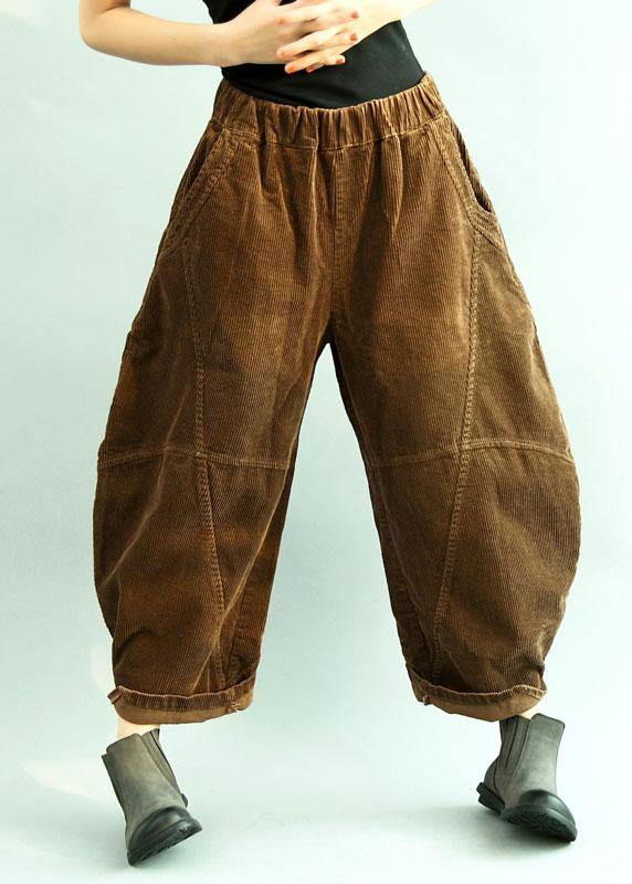 Brown Pockets Patchwork Lantern Fall Pants Trousers