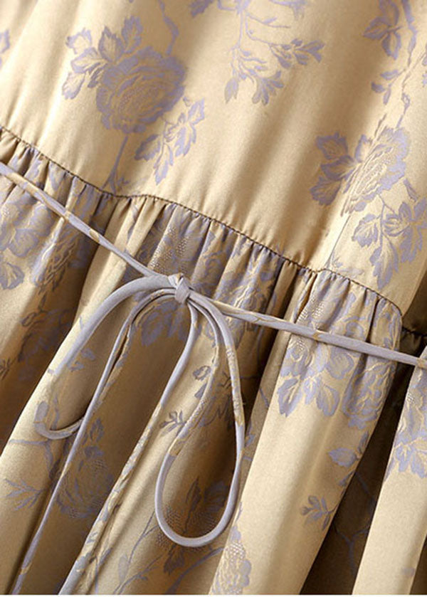 Grey Purple O-neck Jacquard Silk Fitted Dresses Short Sleeve