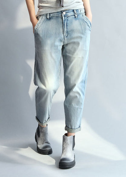 Light Blue High Waist Cotton Denim Pants Fall