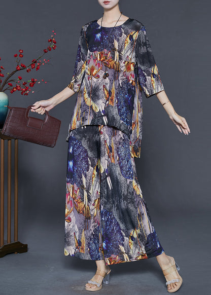 Black Oversized Print Chiffon Two Pieces Set Summer