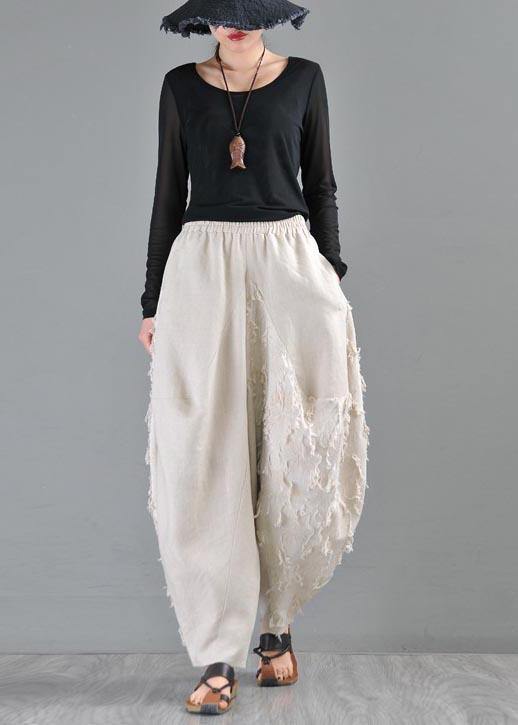 Beige Pockets Cotton Linen Radish Trousers Pants Summer