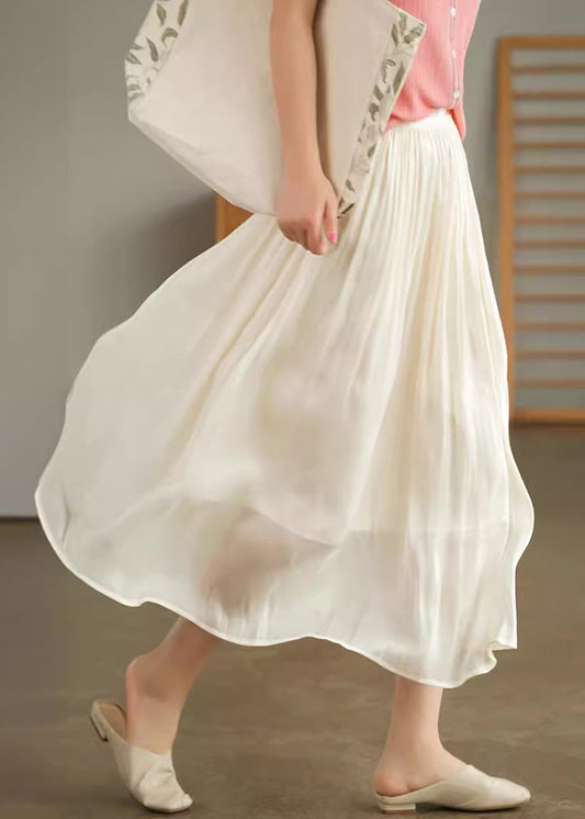 Apricot Elastic Waist Exra Large Hem Silk Skirts Summer