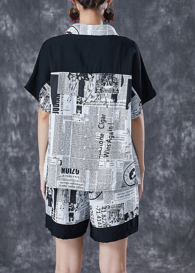 Diy Colorblock Oversized Patchwork Journal Print Cotton Two Piece Set Summer