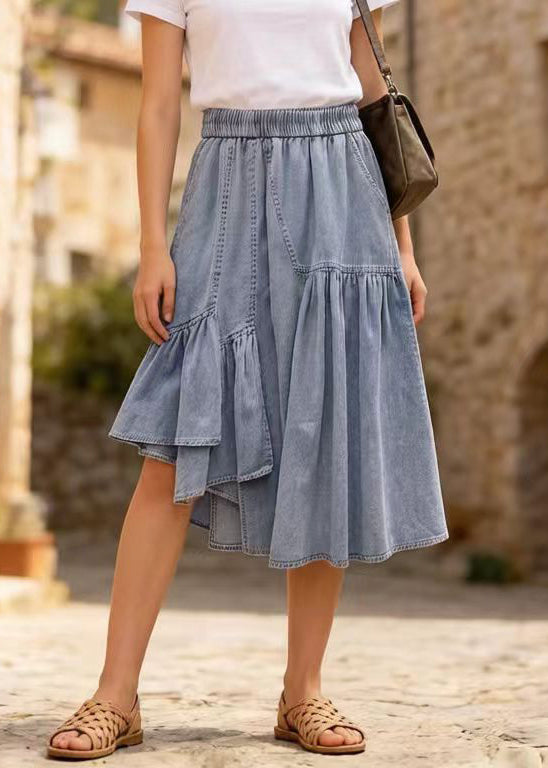 Light Blue Asymmetrical Denim Holiday Skirts Summer