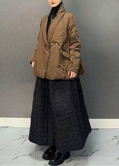 Ginger V Neck Patchwork Parka and Skirts Two Pieces Set Winter