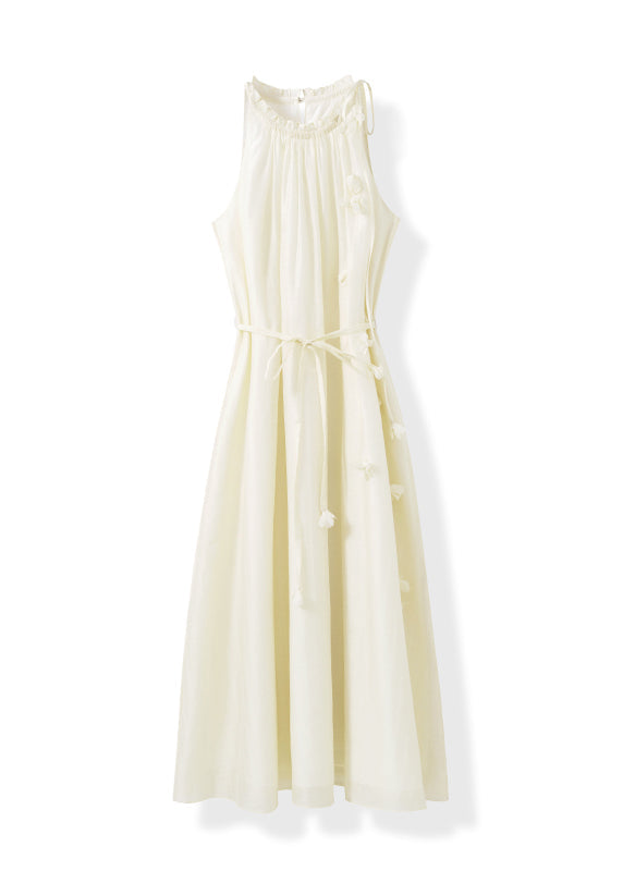 French Apricot Ruffled Lace Up Cotton Dresses Sleeveless