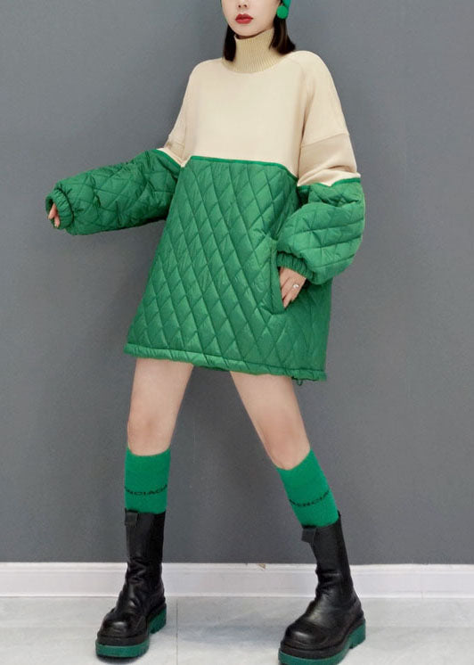 Green Turtle Neck Fine Cotton Filled Vacation Dresses Spring