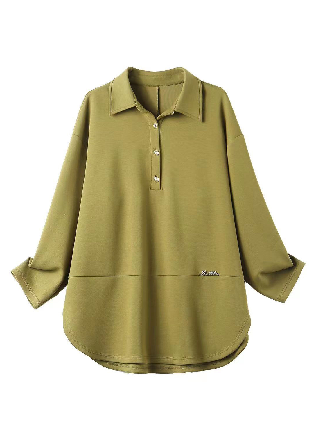 Army Green Peter Pan Collar Patchwork Cotton Shirts Fall