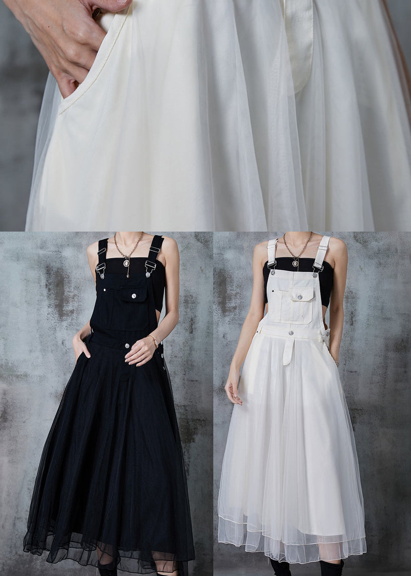 Fitted White Silm Fit Patchwork Organza Long Dress Spring