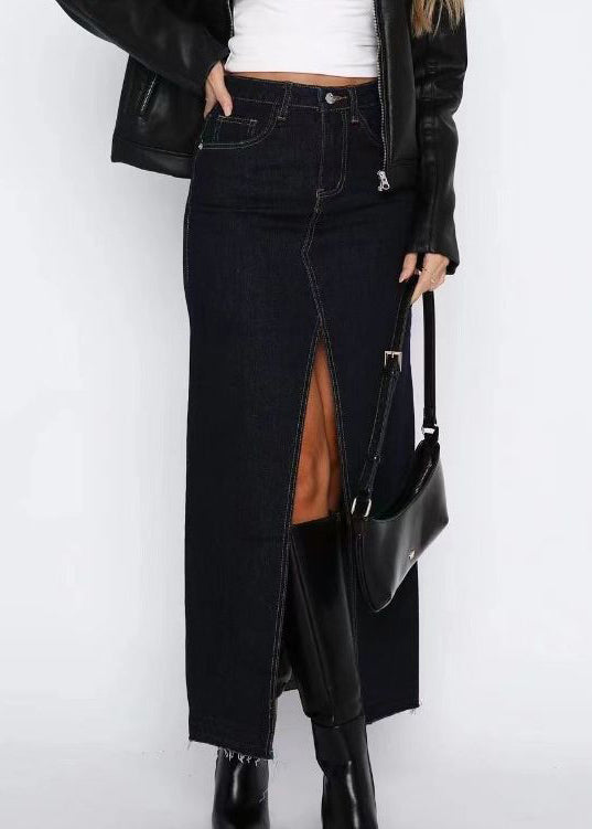 Grey High Waist Side Open Denim Skirts Summer
