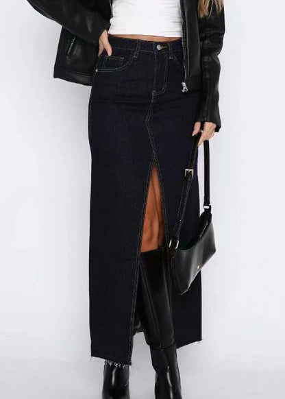 Grey High Waist Side Open Denim Skirts Summer
