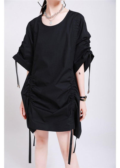 Black Cinched Summer Cotton Dress