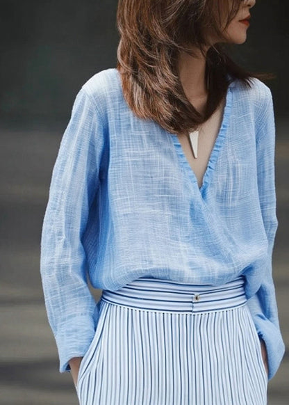 Blue V Neck Shirt Fall