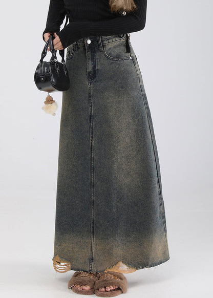 Blue Pockets High Waist Denim Skirt Summer