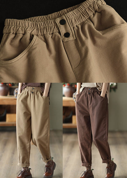 Khaki Elastic Waist Oversized Cotton Harem Pants Fall