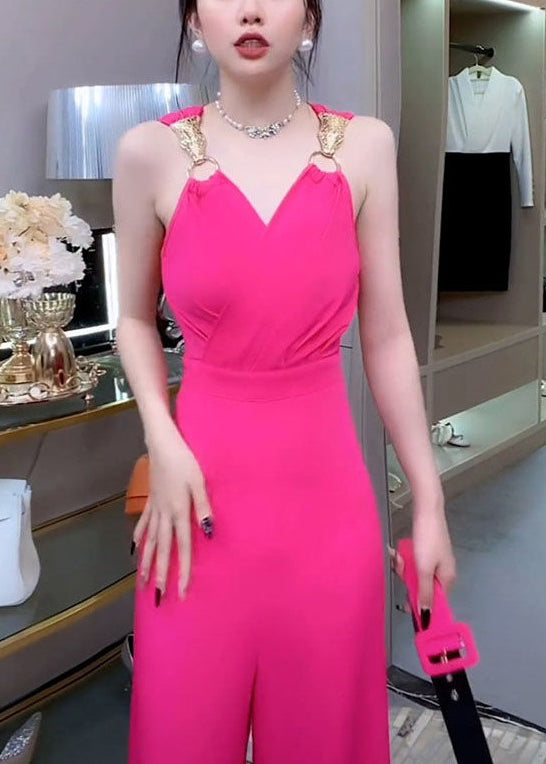 Novelty Rose V Neck Cotton Jumpsuits Sleeveless