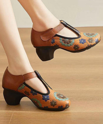 Style New Chunky Heel Soft Sole Handmade Flowers