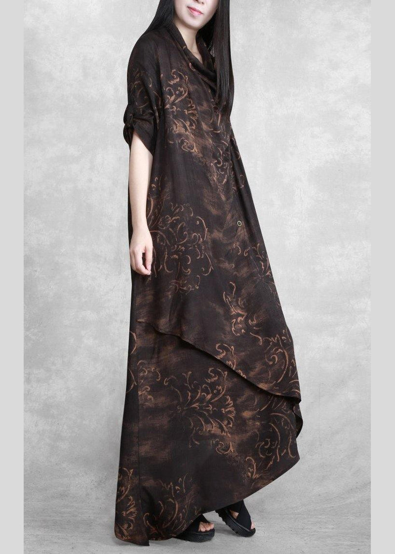 Style Chocolate Print Tunic Asymmetric Kaftan Spring Dresses