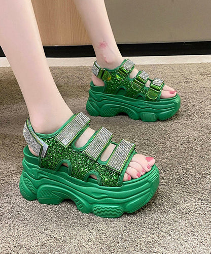 Green Zircon Sequins Splicing Peep Toe Platform Sandals