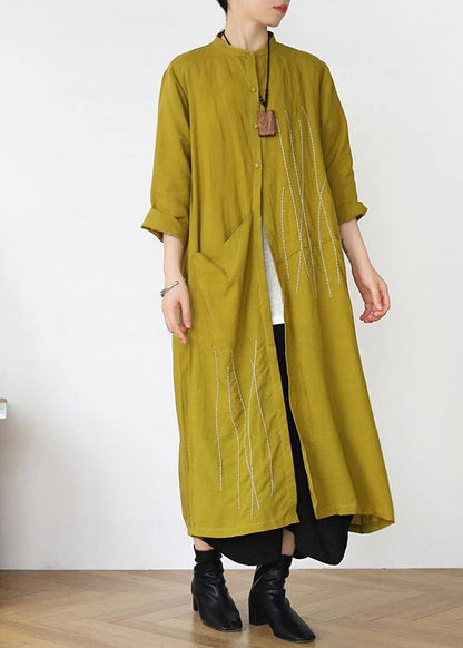 Yellow Peter Pan Collar Linen Long Spring Coat