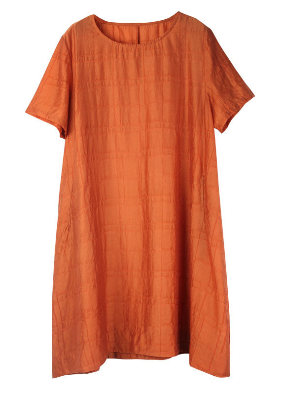 Orange O Neck Silk a Line Dress Summer