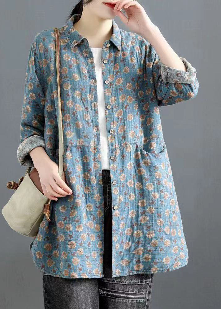 Blue Peter Pan Collar Button Side Open Shirt Tops Spring