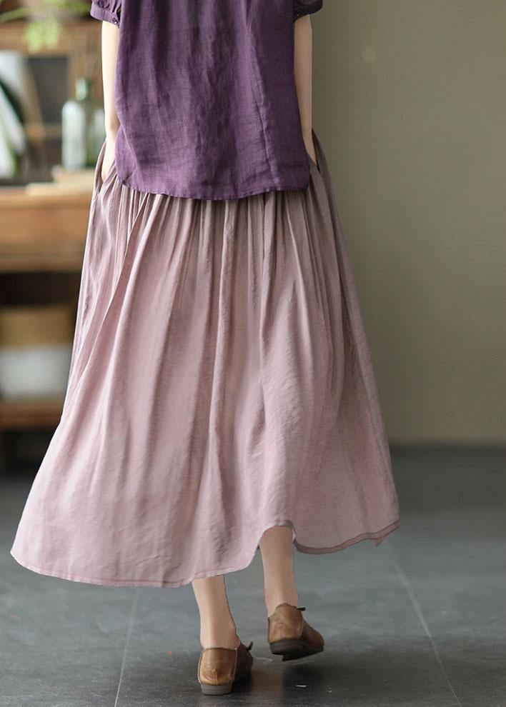 Light Purple Patchwork Tie Waist Summer Skirt Linen