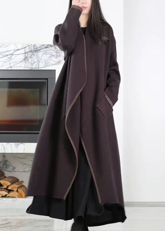 Fine Purple Oversized Patchwork Pockets Knit Trench Coats Winter
