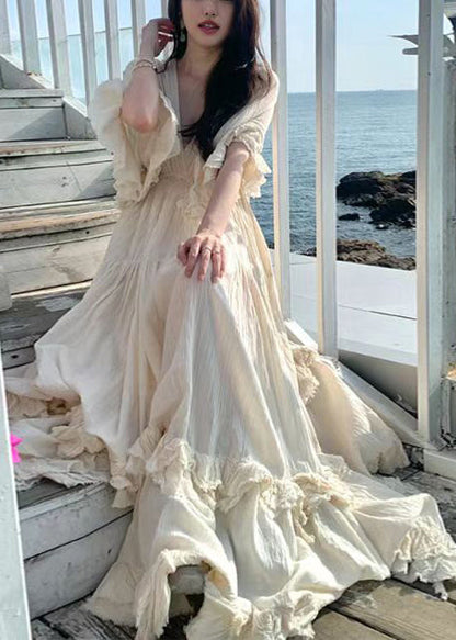 White Exra Large Hem Cotton Dresses Cloak Sleeves