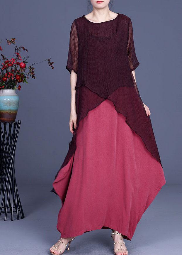 Art Black Asymmetrical O-neck Summer Dresses Two Pieces Set