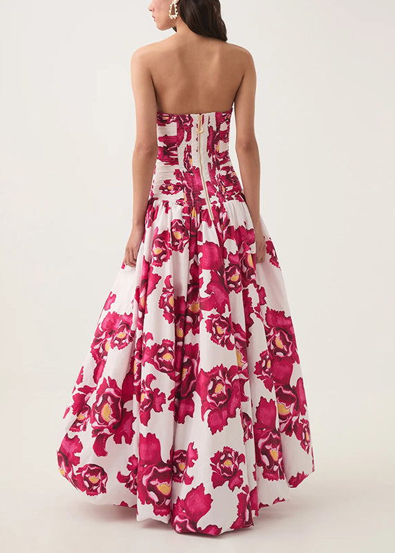 Rose Print Front Open Cotton Long Dresses Sleeveless Summer